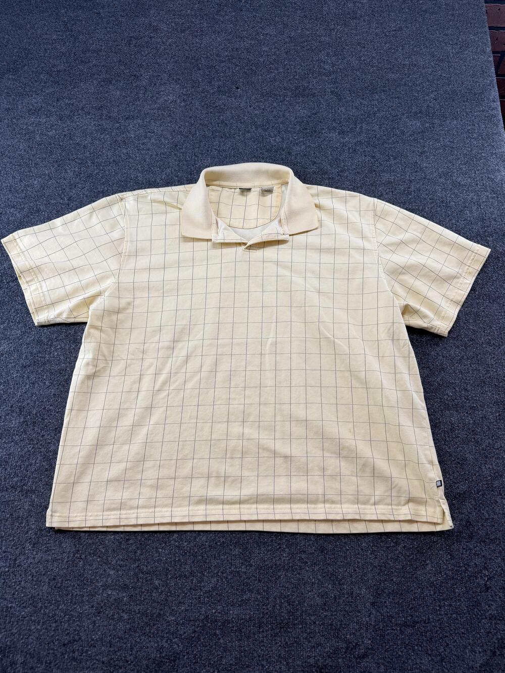 Geoffrey Beene Polo Shirt Mens 2XL Yellow Check Knit Casual Short Sleeve